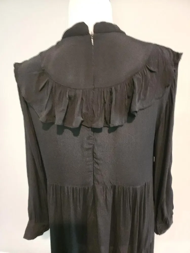 Zara Black Long Sleeve Ruffle Dress Size Small - Picture 8 of 9
